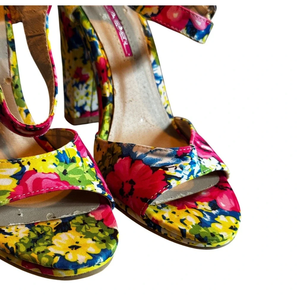 C. Labelle Floral Block Heel Sandals 8.5‎ Multicolor Platform Ankle Strap Retro